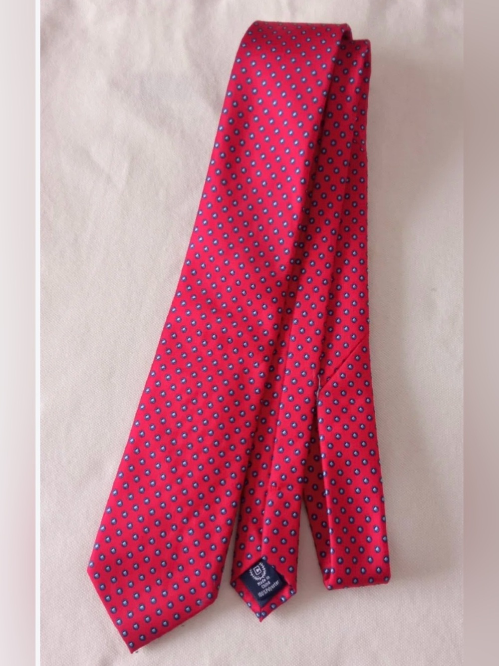 Chaps Red Silk Tie with Blue Microdot Pattern